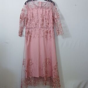 Chic Floral Lace Pink Prom Dress